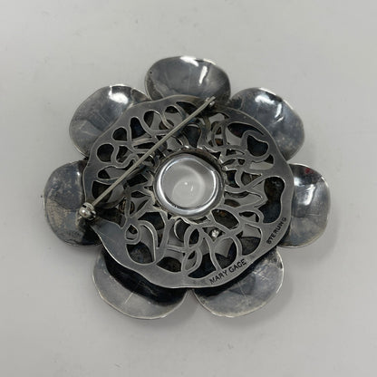 Estate Mary Gage Sterling Silver and Crystal Quartz Cabochon Modernist Lilypad Brooch