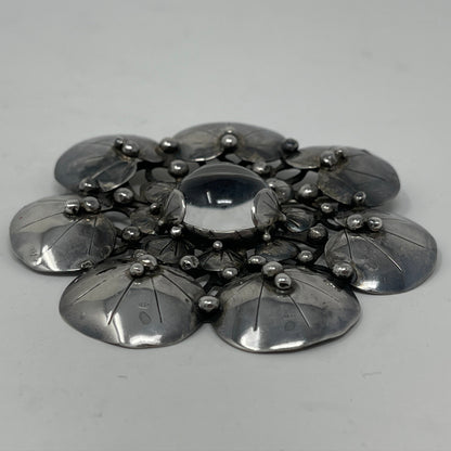 Estate Mary Gage Sterling Silver and Crystal Quartz Cabochon Modernist Lilypad Brooch