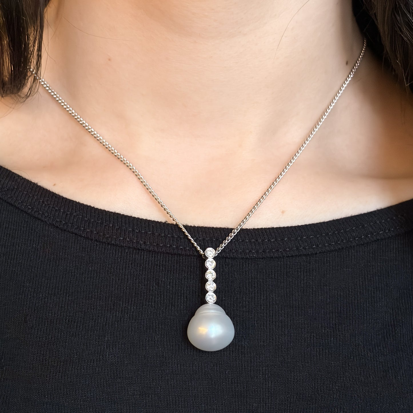 Large South Sea Baroque Pearl & 14k White Gold Diamond Pendant