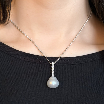 Large South Sea Baroque Pearl & 14k White Gold Diamond Pendant