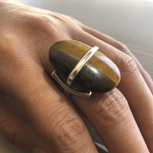 Georg Jensen Sterling Silver Ring No.190 with Tiger Eye, by Vivianna Torun