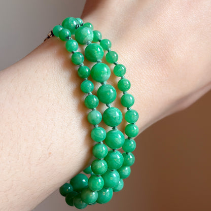 Edwardian Triple Strand Jadeite Bracelet with Platinum & Diamond Clasp