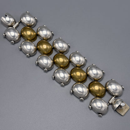 Estate Mexican Sterling Silver & Brass Pillow Link Bracelet by Caton