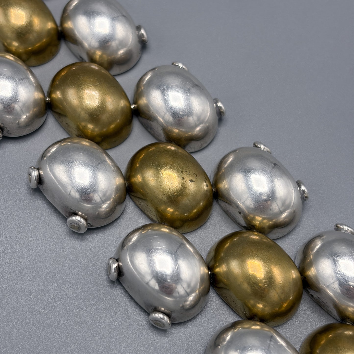 Estate Mexican Sterling Silver & Brass Pillow Link Bracelet by Caton