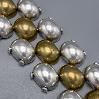Estate Mexican Sterling Silver & Brass Pillow Link Bracelet by Caton