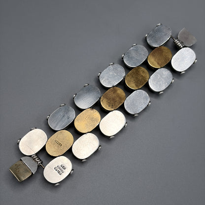 Estate Mexican Sterling Silver & Brass Pillow Link Bracelet by Caton