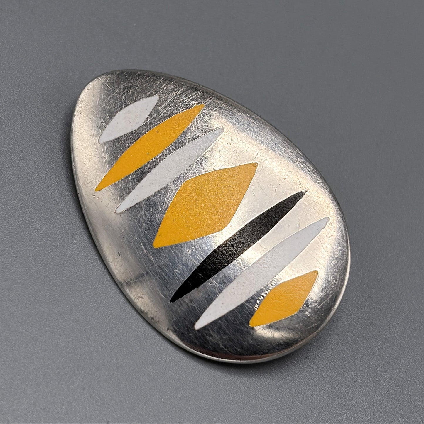 Estate Hans Hansen Retrofuturist Silver Brooch with Enamel Inlay Designed By Bent Gabrielsen