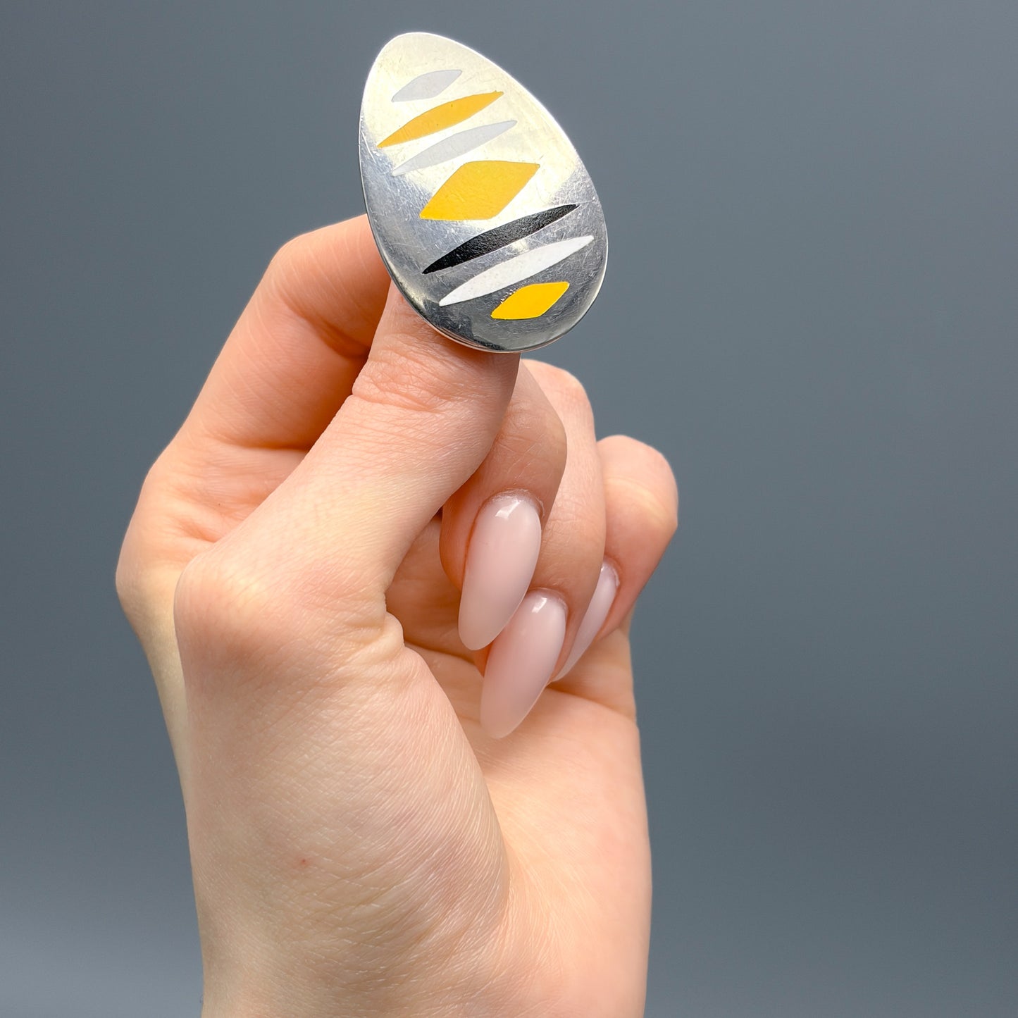 Estate Hans Hansen Retrofuturist Silver Brooch with Enamel Inlay Designed By Bent Gabrielsen