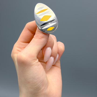 Estate Hans Hansen Retrofuturist Silver Brooch with Enamel Inlay Designed By Bent Gabrielsen