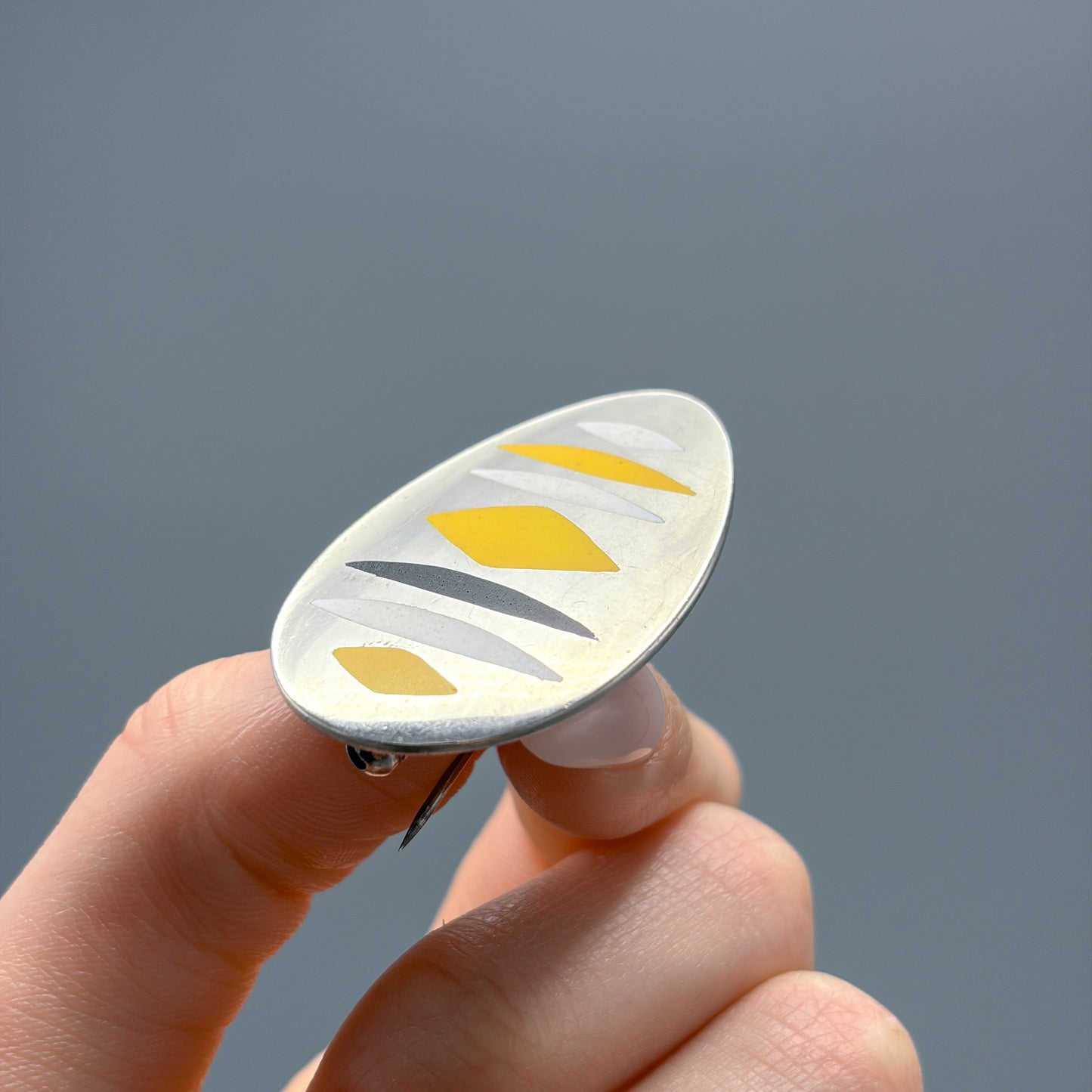 Estate Hans Hansen Retrofuturist Silver Brooch with Enamel Inlay Designed By Bent Gabrielsen