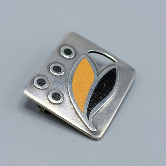 Estate Sterling Silver and Enamel Modernist Brooch by Erik Magnussen
