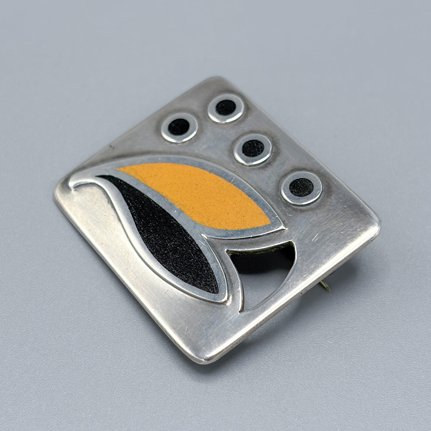 Estate Sterling Silver and Enamel Modernist Brooch by Erik Magnussen