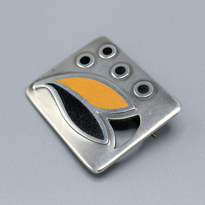 Estate Sterling Silver and Enamel Modernist Brooch by Erik Magnussen