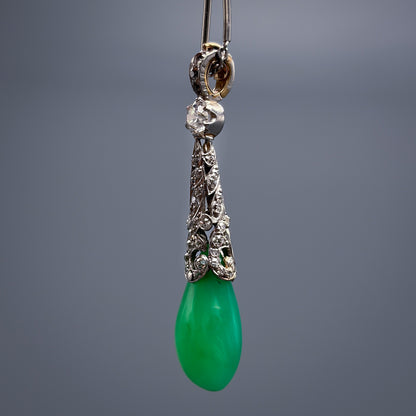 Antique Platinum Diamond and Apple Green Chrysoprase Pendant by J.E. Caldwell & Co