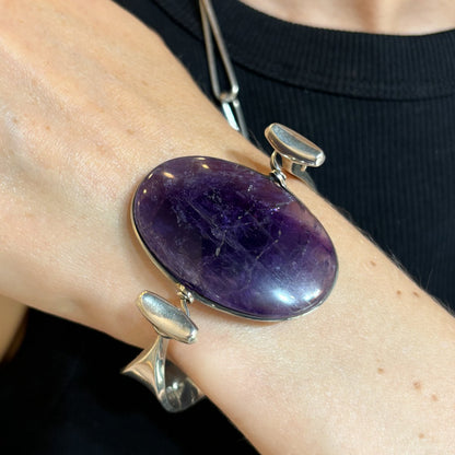 Estate Georg Jensen Sterling Silver and Amethyst Lozenge Cuff Bracelet by Vivianna Torun No. 203/203A