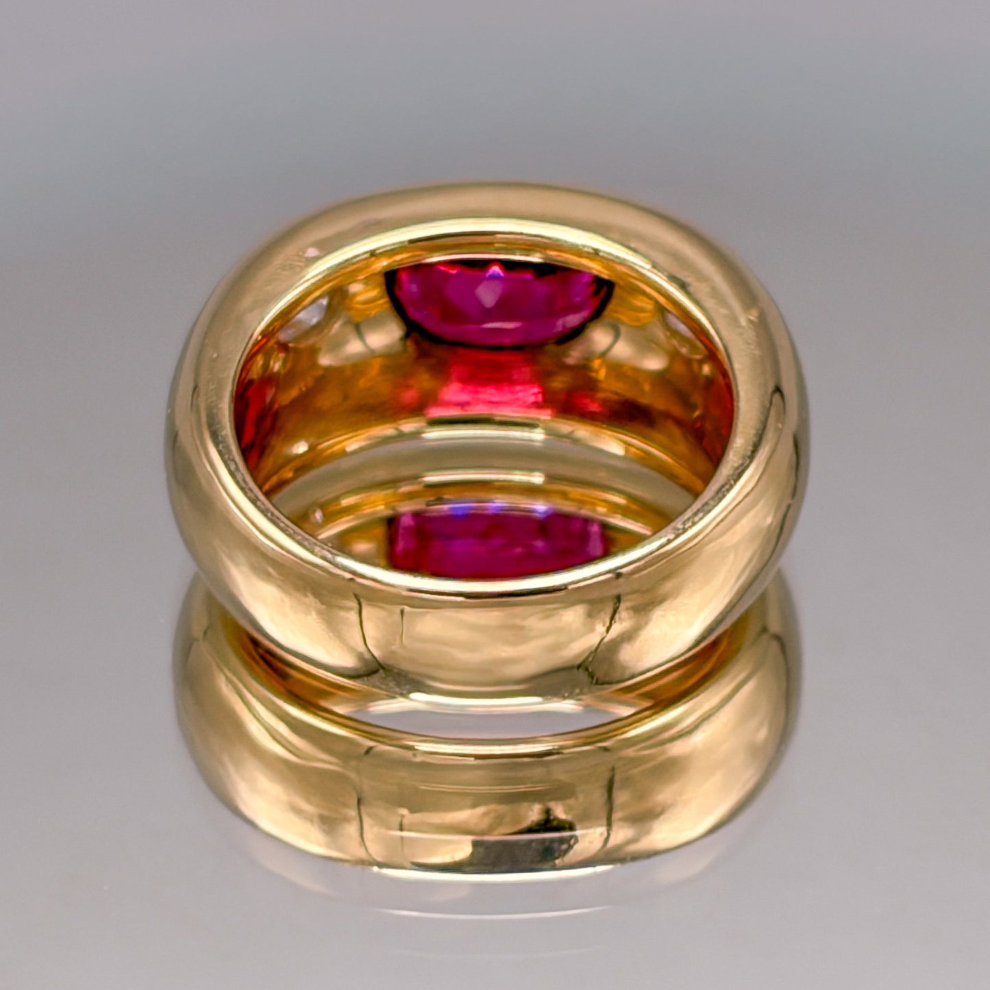 18k Gold Rubellite & Brilliant Cut Natural Diamond Gypsy Ring