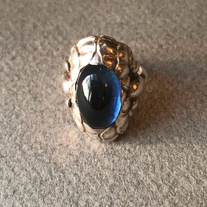 Georg Jensen Sterling Silver Ring No. 11 with Synthetic Sapphire