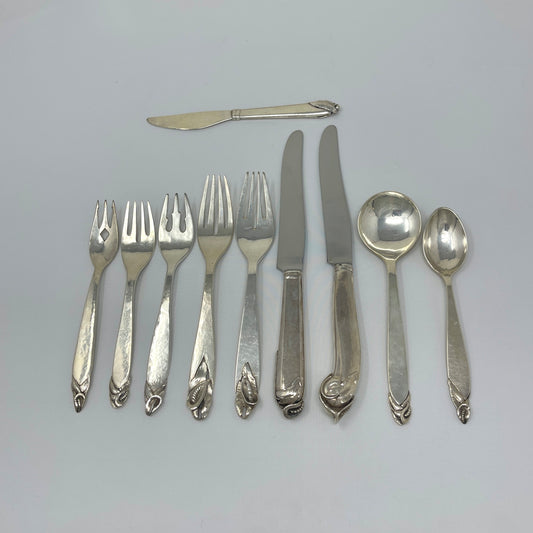 Peer Smed Sterling Silver “Jack-in-the-Pulpit" Cutlery Set 10-Piece Place Setting for 8 (80 pieces)