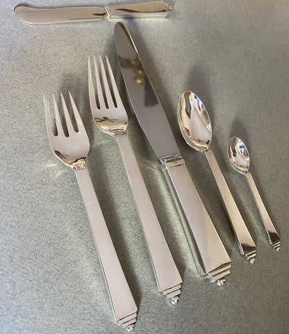 Estate Georg Jensen Sterling Silver Flatware in the "Pyramid" Pattern Service of 12 (84 Pieces)