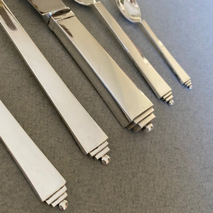 Estate Georg Jensen Sterling Silver Flatware in the "Pyramid" Pattern Service of 12 (84 Pieces)