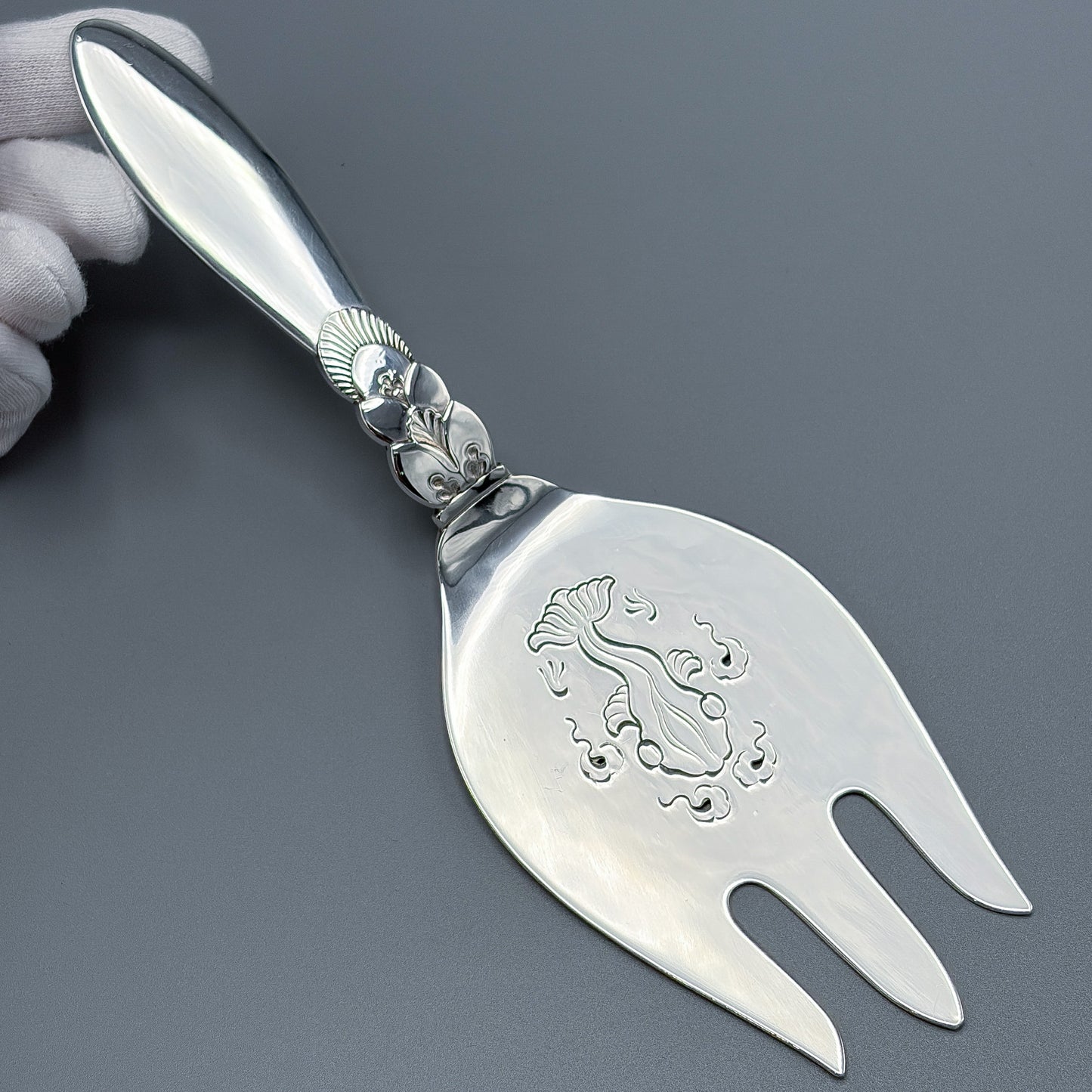 Estate Georg Jensen Sterling Silver Cactus Fish Serving Fork