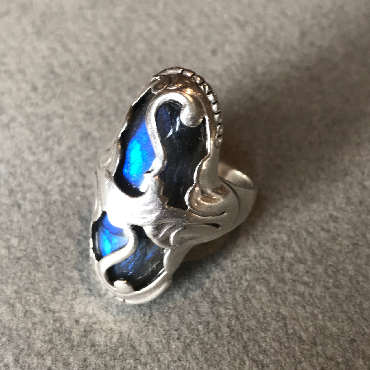 Georg Jensen Art Nouveau Sterling Silver Ring No. 18 With Labradorite.