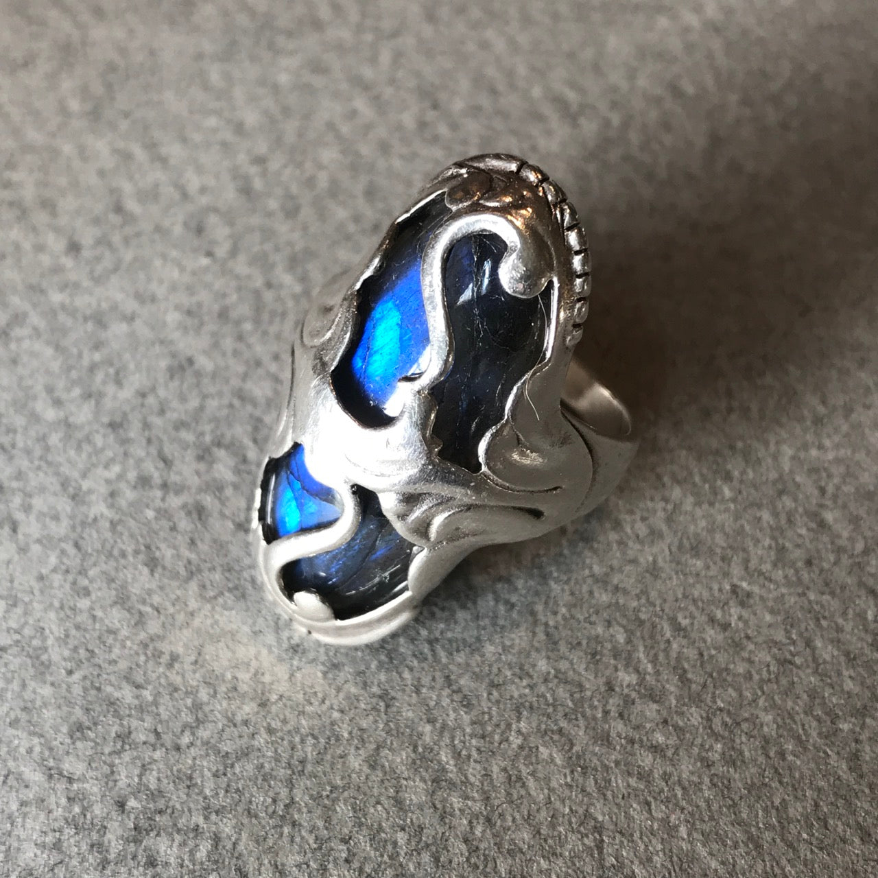 Georg Jensen Art Nouveau Sterling Silver Ring No. 18 With Labradorite.