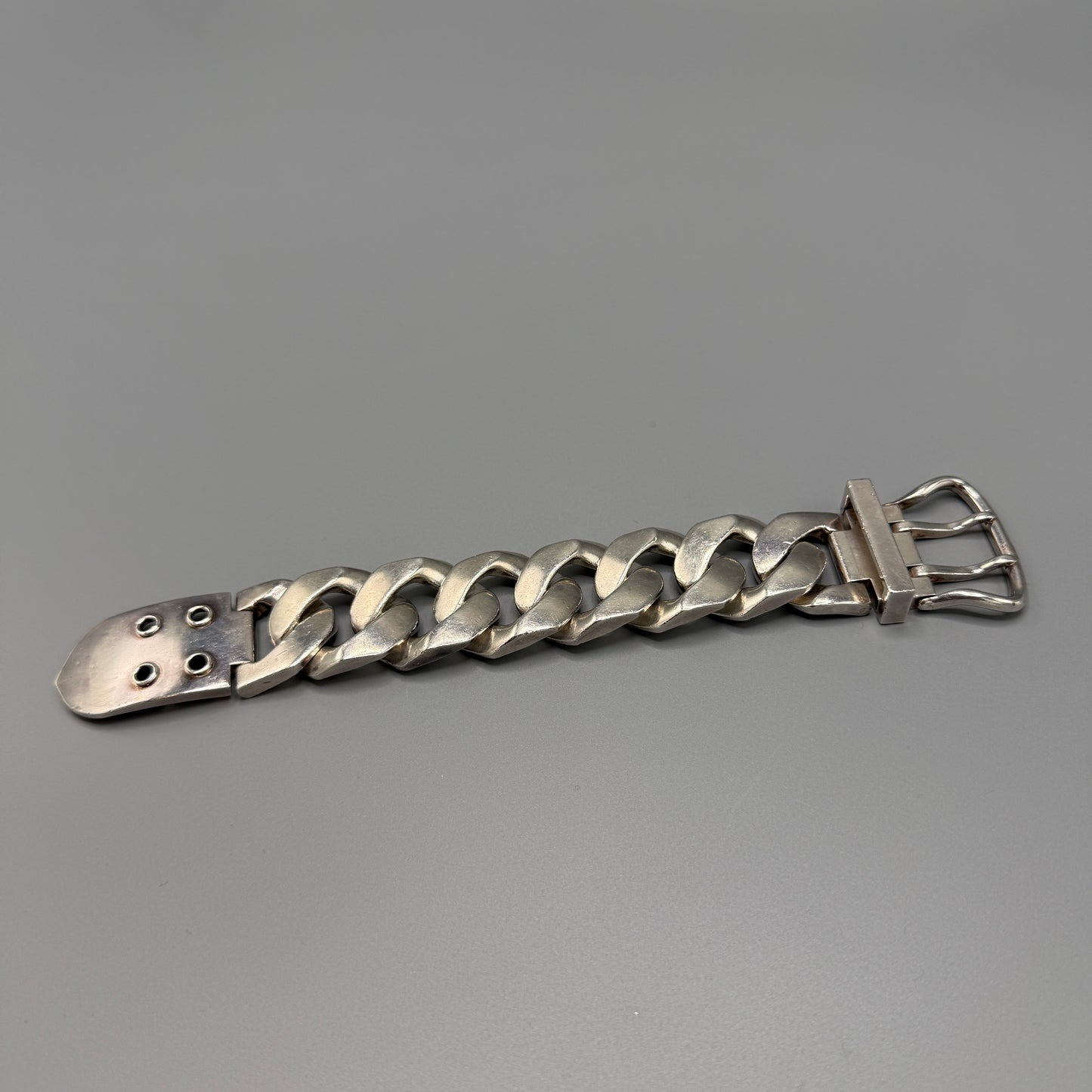 Estate Hermes Bookle Serie TGM Curb Chain Belt Clasp Bracelet