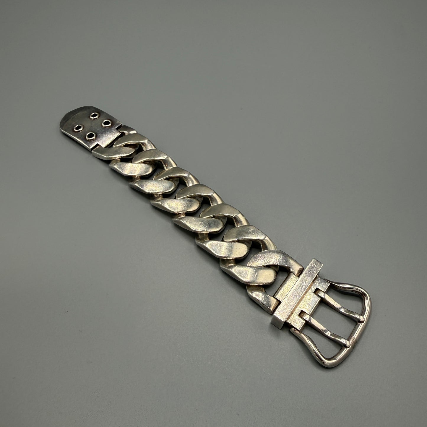 Estate Hermes Bookle Serie TGM Curb Chain Belt Clasp Bracelet