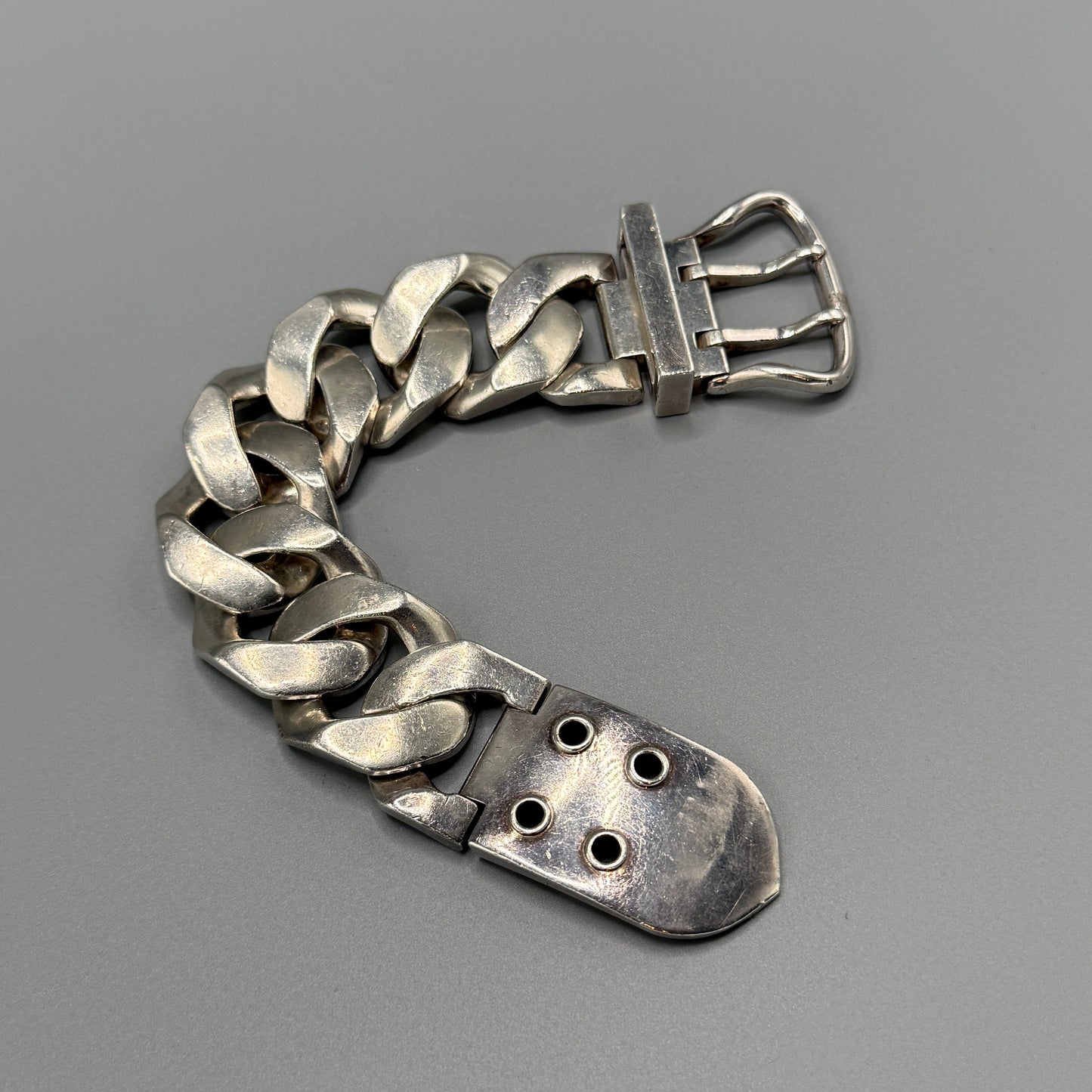 Estate Hermes Bookle Serie TGM Curb Chain Belt Clasp Bracelet