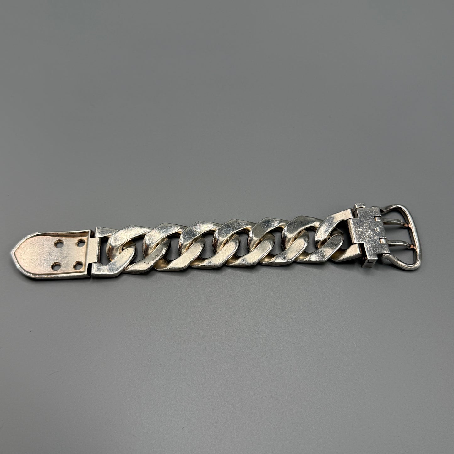 Estate Hermes Bookle Serie TGM Curb Chain Belt Clasp Bracelet