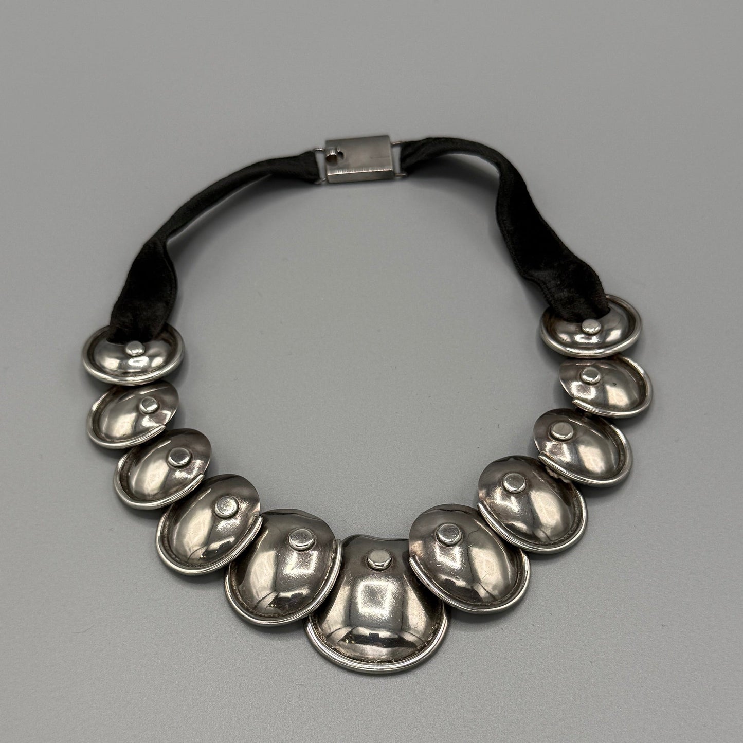 Estate Taxco Mexico Manuel Altamirano Sterling Silver on Velvet Armadillo Necklace