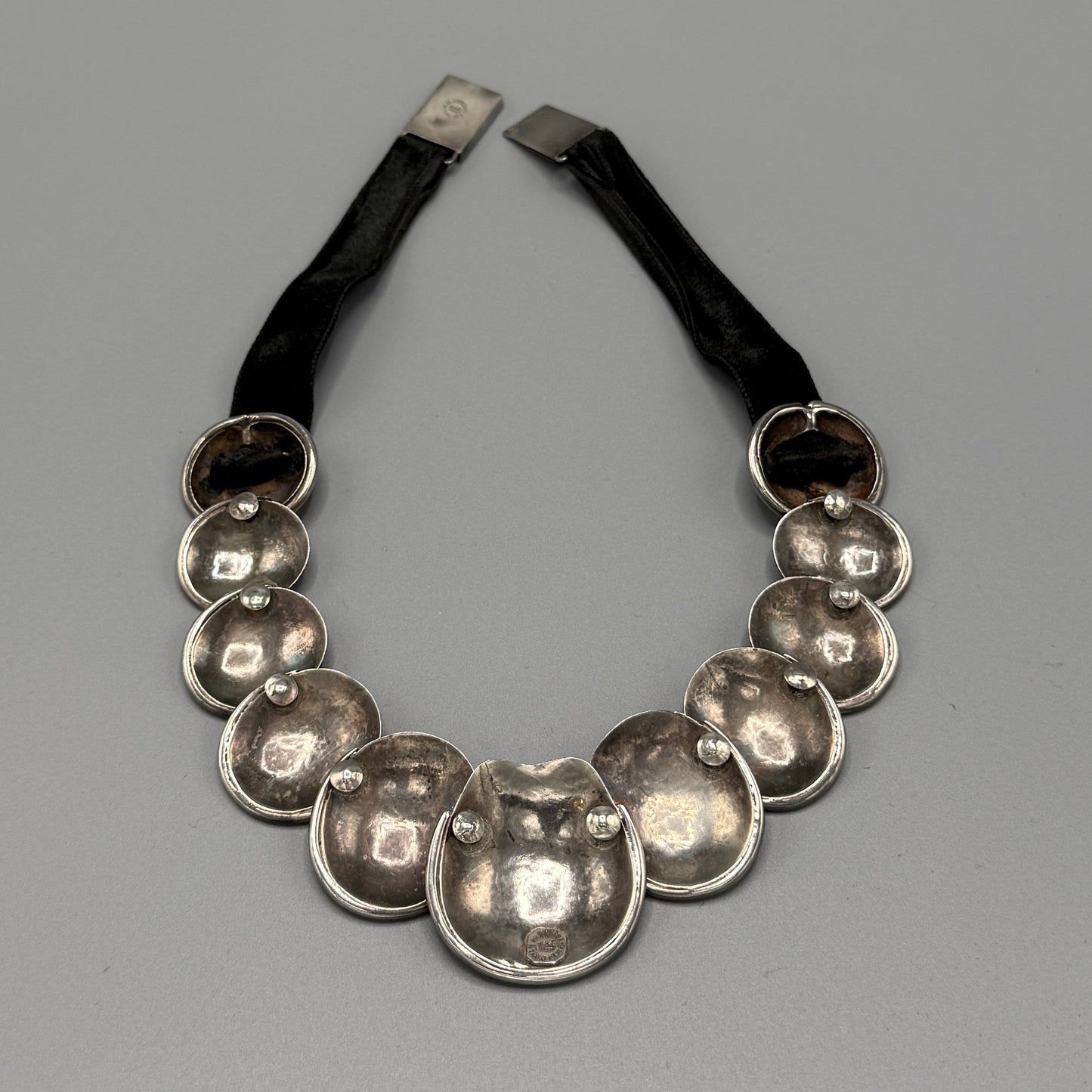 Estate Taxco Mexico Manuel Altamirano Sterling Silver on Velvet Armadillo Necklace