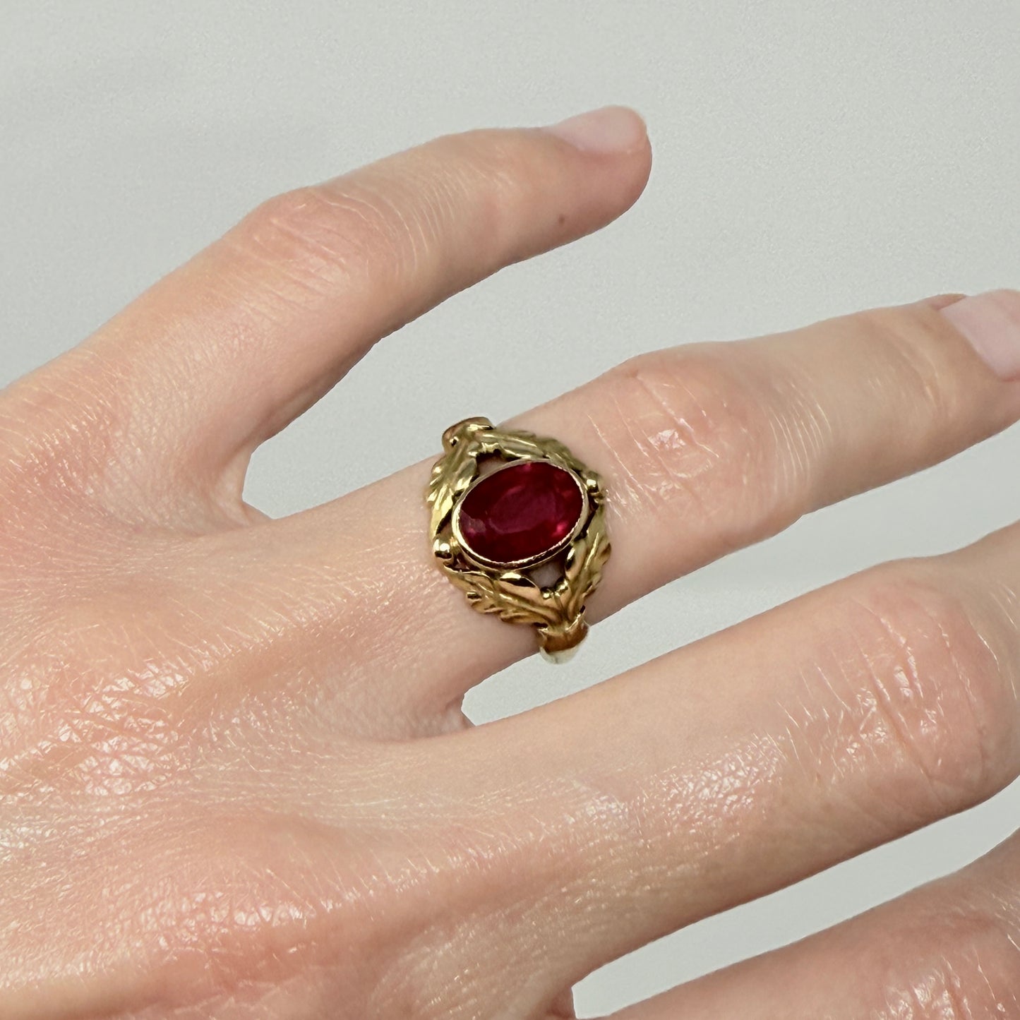 Estate Georg Jensen 18K Gold with Man-made Ruby Ring No 208