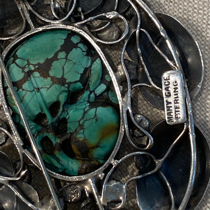 Large Oval Sterling and Natural Turquoise Brooch Pendant by Mary Gage