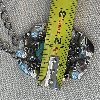 Large Oval Sterling and Natural Turquoise Brooch Pendant by Mary Gage