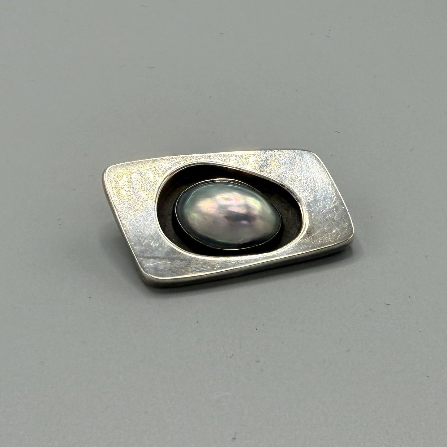 Estate Sterling Silver Modernist Brooch with Natural Blister Pearl