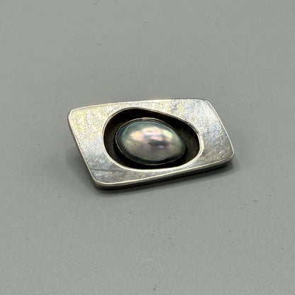 Estate Sterling Silver Modernist Brooch with Natural Blister Pearl
