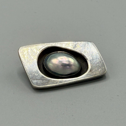 Estate Sterling Silver Modernist Brooch with Natural Blister Pearl