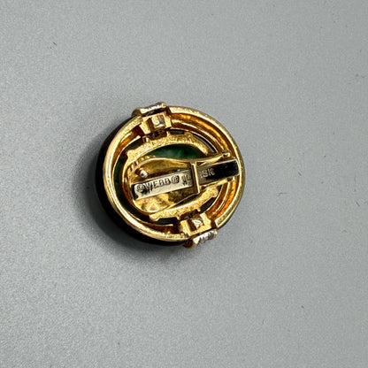 Estate David Webb 18k Gold and Jade and Black Enamel Clip-on Earrings