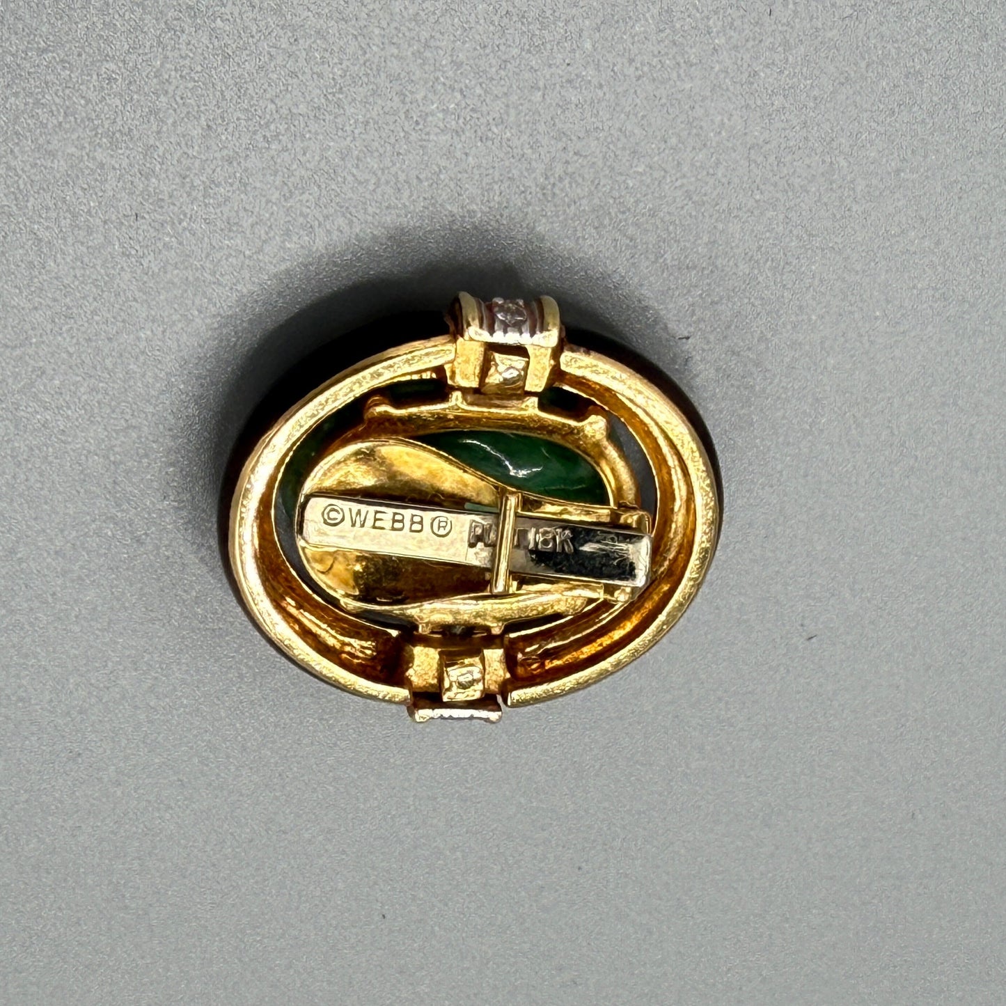 Estate David Webb 18k Gold and Jade and Black Enamel Clip-on Earrings