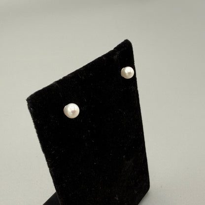 Estate Georg Jensen Sterling Silver and Small Pearl Post Back Earrings