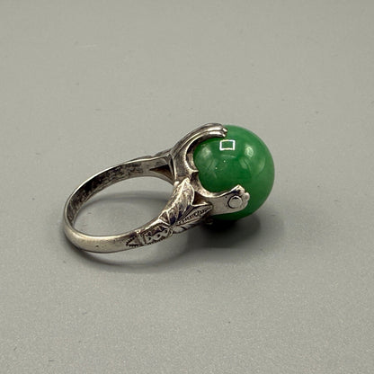 Estate Round Ball Jade Sterling Silver Ring
