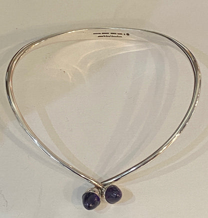 Estate Bent Knudsen Sterling Silver Neck Ring with Amethyst Bullet Cabuchon