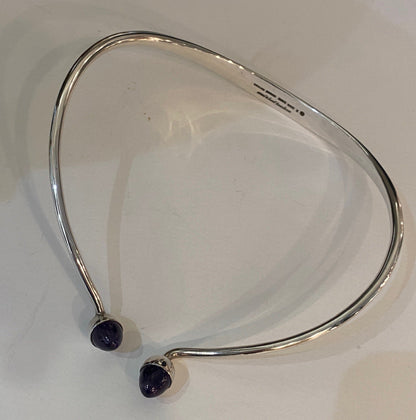 Estate Bent Knudsen Sterling Silver Neck Ring with Amethyst Bullet Cabuchon