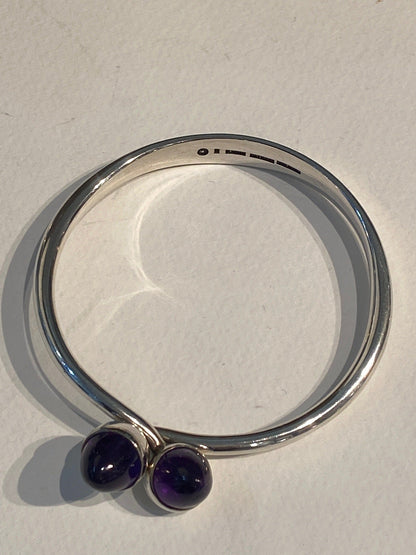 Estate Bent Knudsen Sterling Silver Bangle with Amethyst Bullet Cabuchon