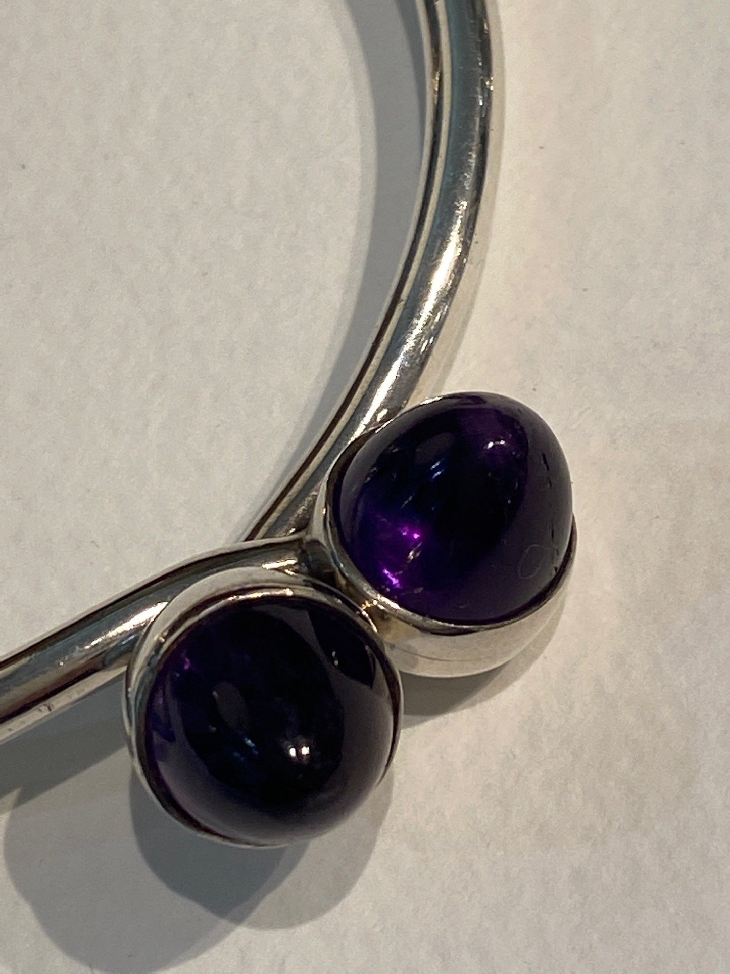 Estate Bent Knudsen Sterling Silver Neck Ring with Amethyst Bullet Cabuchon