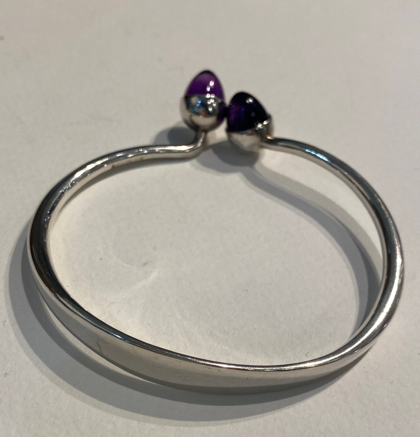 Estate Bent Knudsen Sterling Silver Bangle with Amethyst Bullet Cabuchon