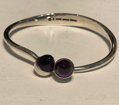 Estate Bent Knudsen Sterling Silver Bangle with Amethyst Bullet Cabuchon