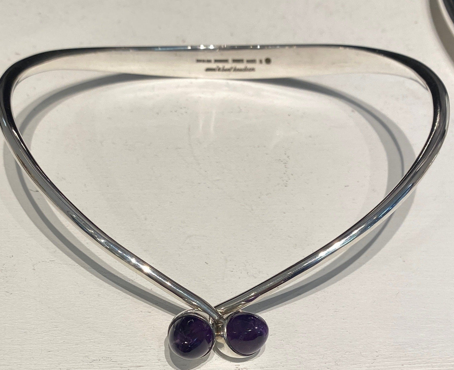 Estate Bent Knudsen Sterling Silver Neck Ring with Amethyst Bullet Cabuchon